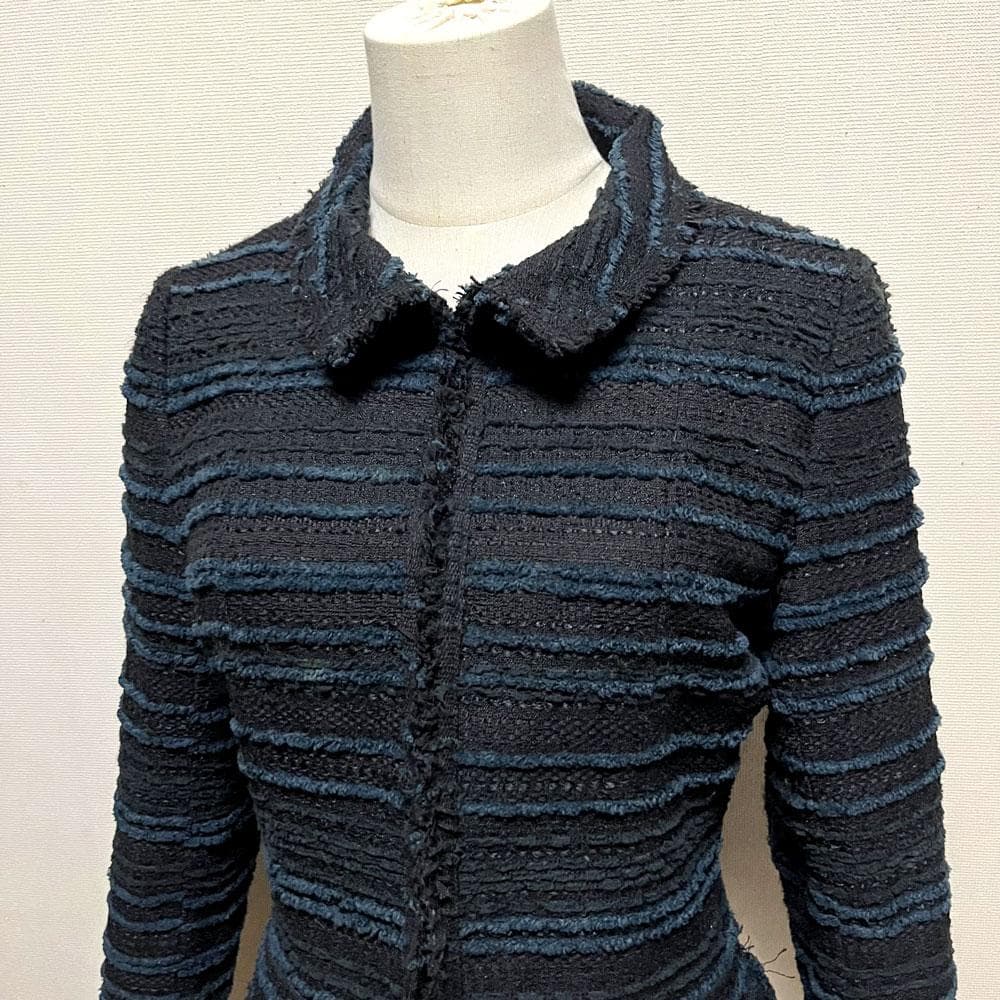 ルネ フランス製 ツイード TISSUE リボン付き ジャケット ブラック 36