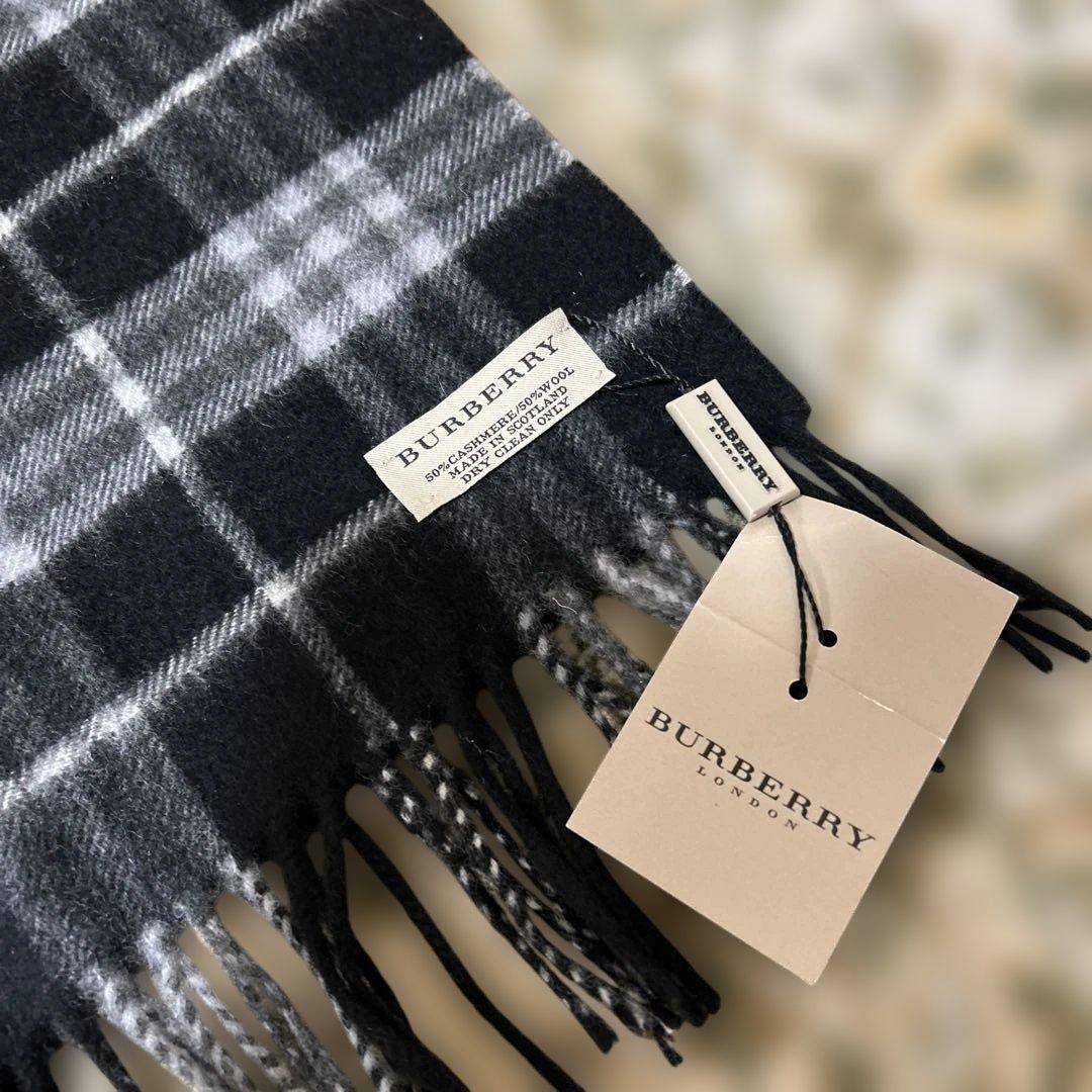 ホームレス【新品】バーバリー マフラーノバチェック柄カシミヤフリンジ