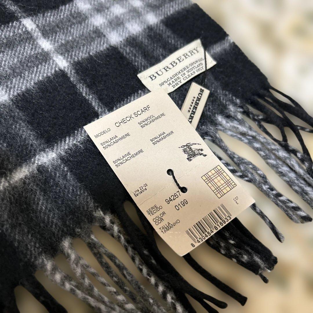 ホームレス【新品】バーバリー マフラーノバチェック柄カシミヤフリンジ