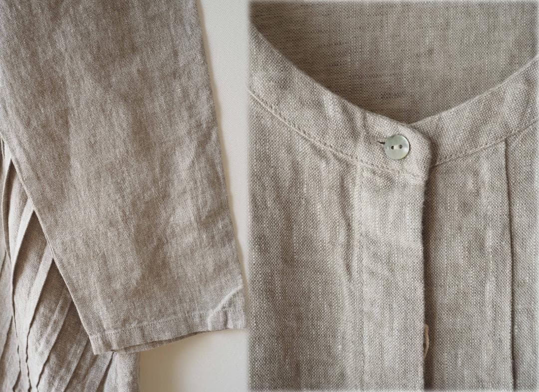 jerry.チャコール*片側プリーツシャツワンピース　麻 469