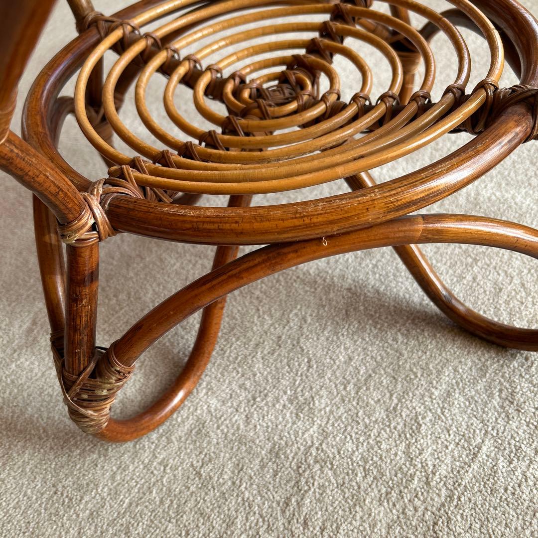 ラタン 円形センターテーブル 直径57cm 高さ44cm ガラス直径52cm