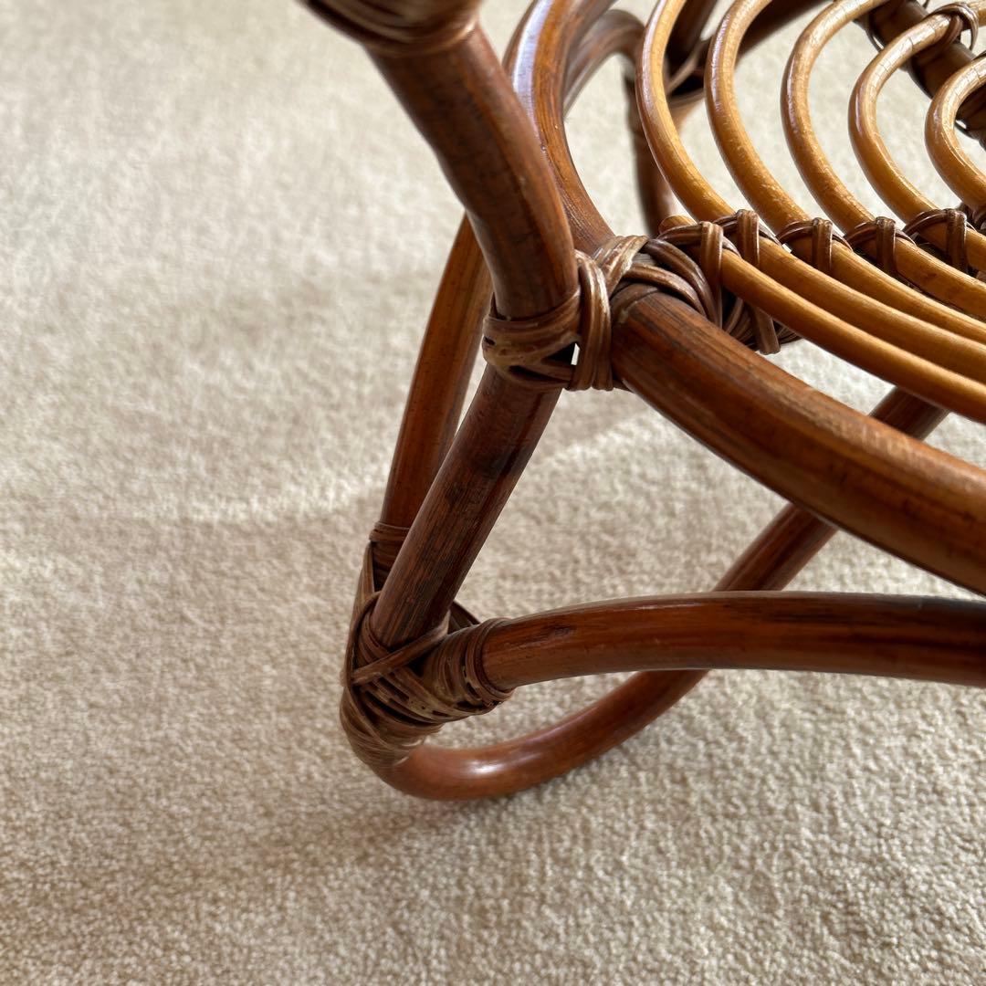 ラタン 円形センターテーブル 直径57cm 高さ44cm ガラス直径52cm