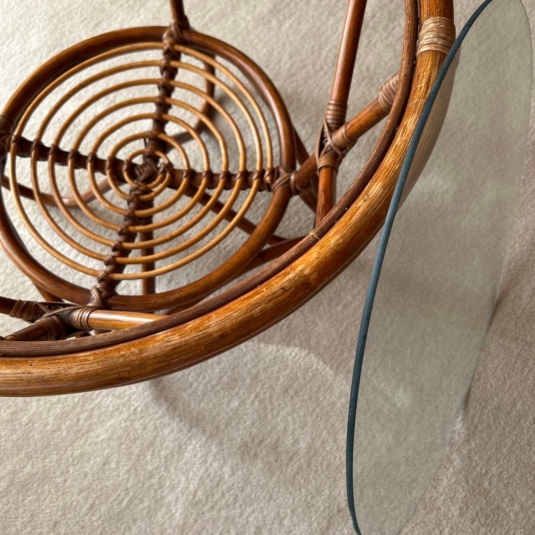 ラタン 円形センターテーブル 直径57cm 高さ44cm ガラス直径52cm