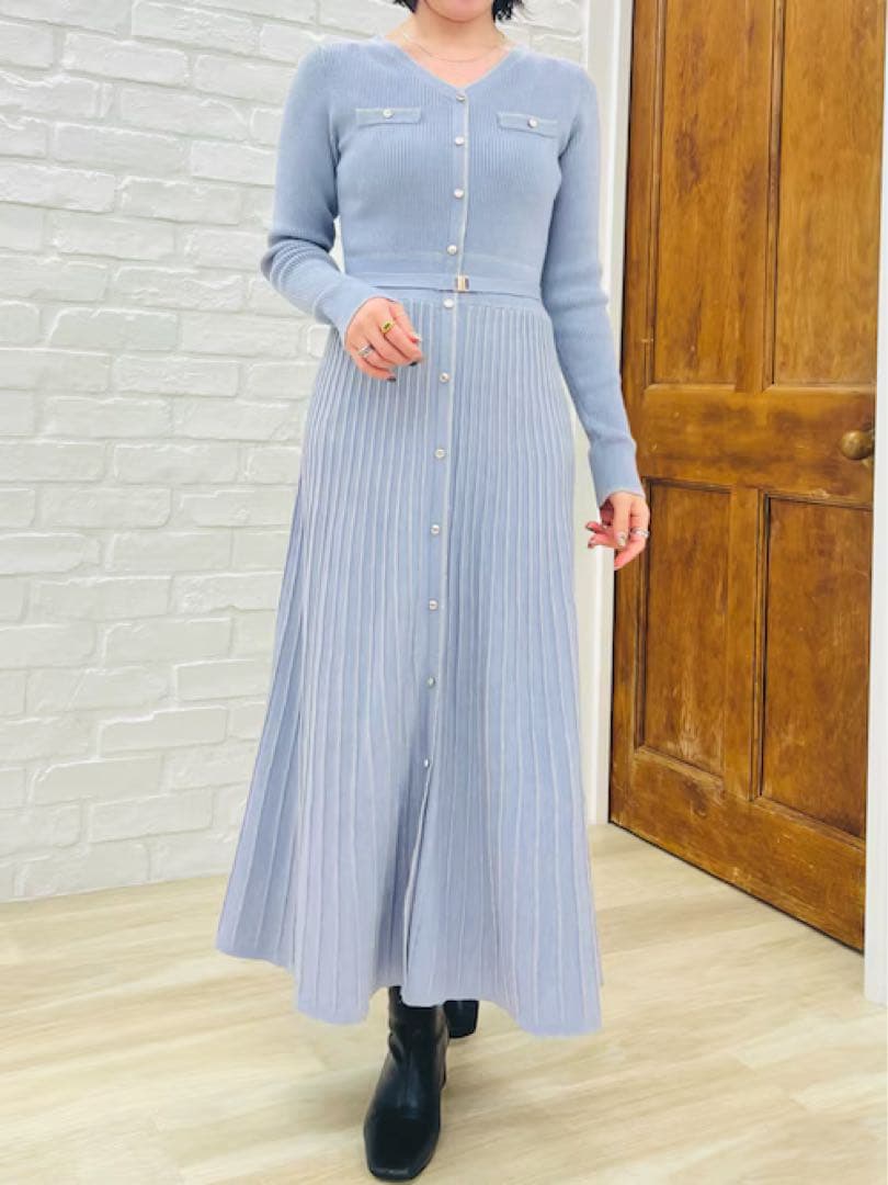 【新品未使用】MISCH MASCH ラメ配色Aラインニットワンピース ブルー