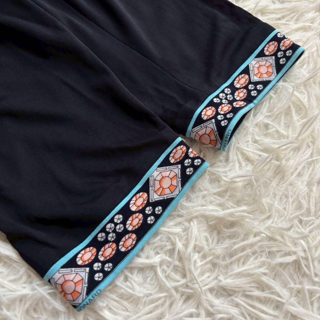 レオナール カンカン素材 美品 ジップカーディガン LL 黒