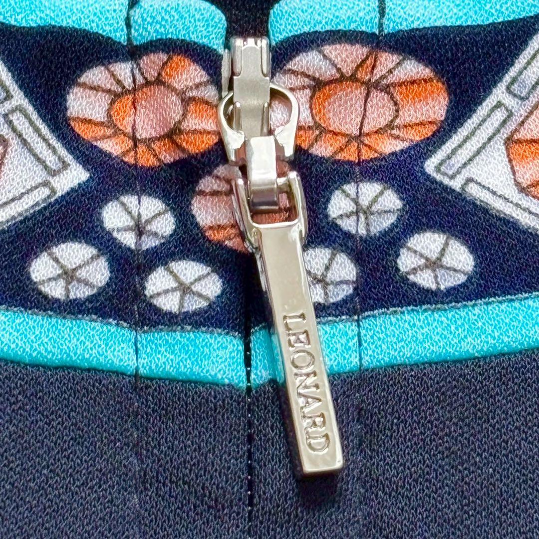 レオナール カンカン素材 美品 ジップカーディガン LL 黒