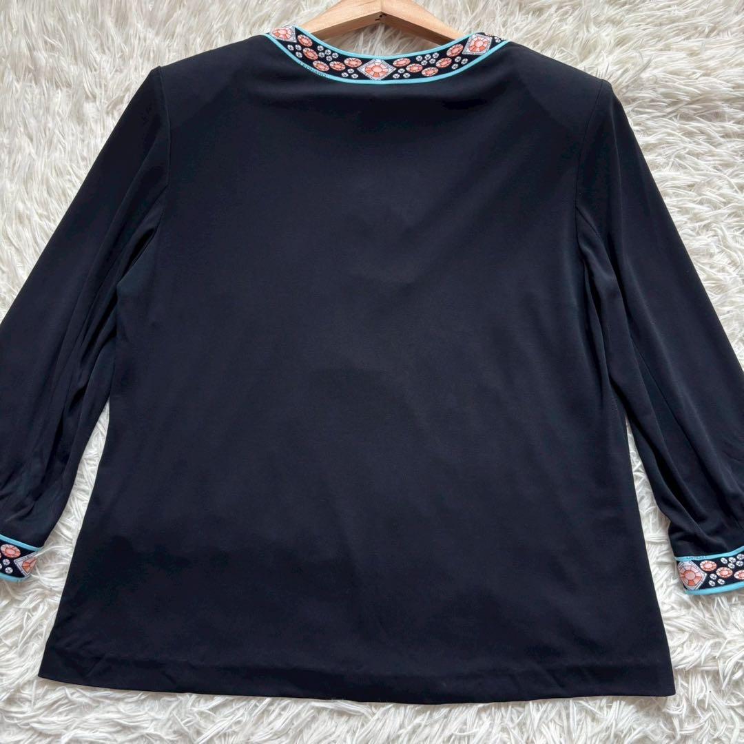 レオナール カンカン素材 美品 ジップカーディガン LL 黒