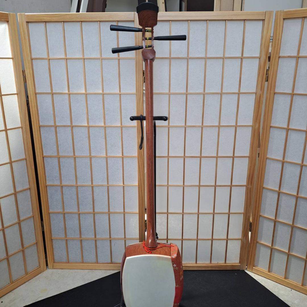 【現状品】三味線　棹太さ約2.55cm　皮破れなし　ソフトケース付き