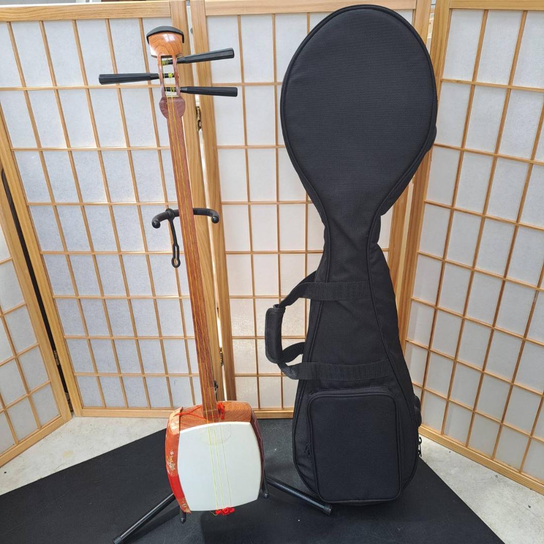 【現状品】三味線　棹太さ約2.55cm　皮破れなし　ソフトケース付き
