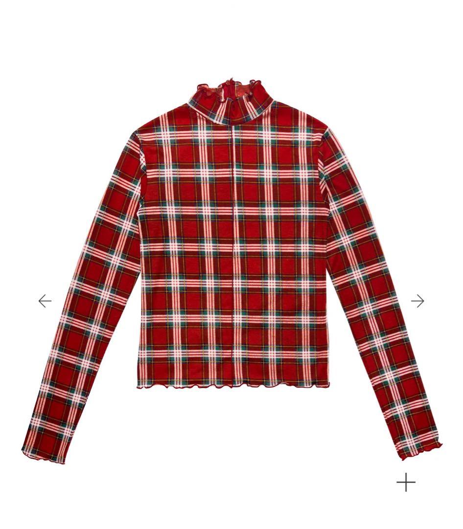 POPPY(ポピー) シースルーチェックタートルトップス