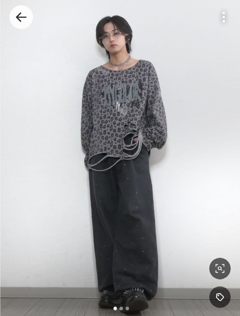 【GRANCY】 総柄ラインストーングラフィックロンＴ グレー Sサイズ