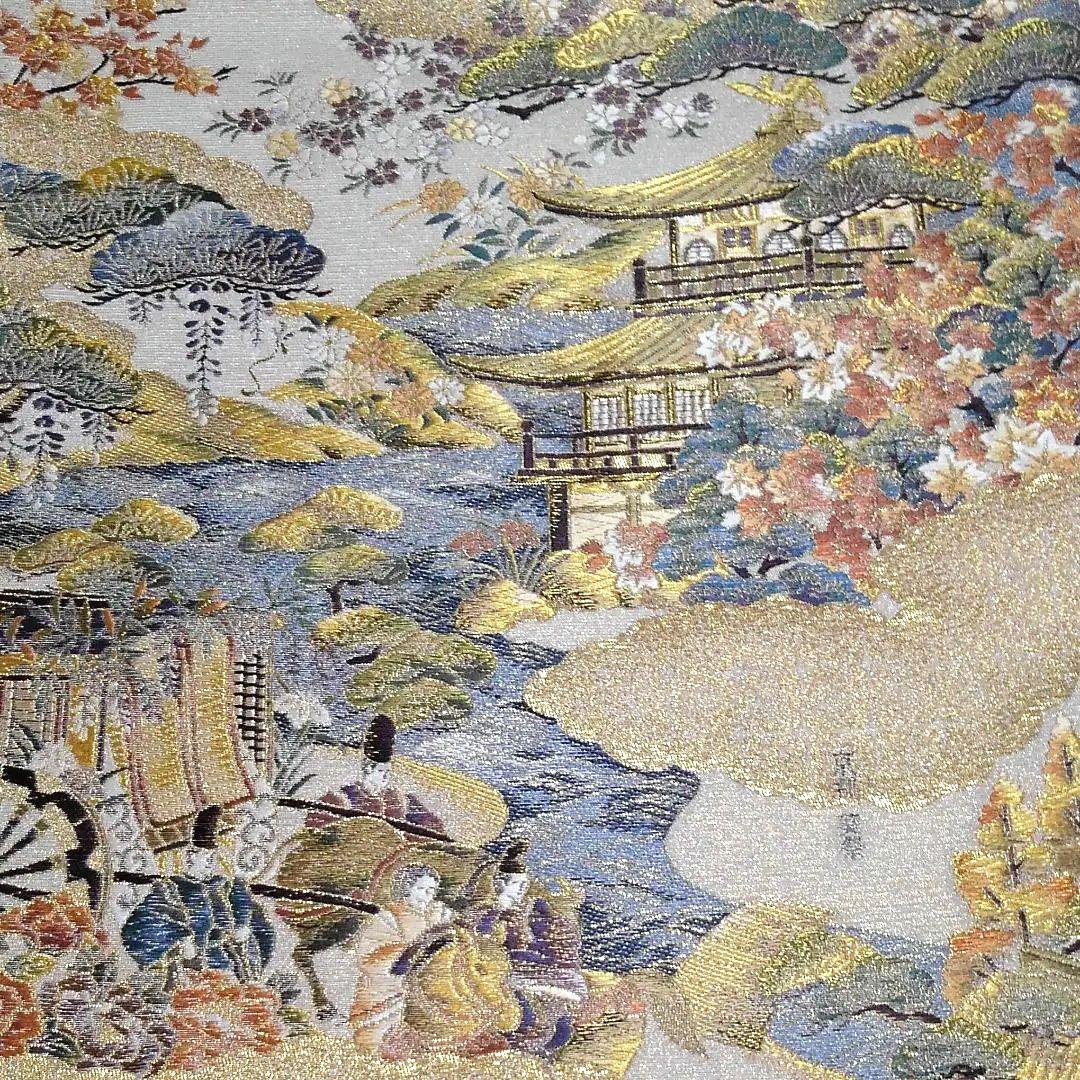 No.424　袋帯　全通　本金箔　刺繍　至宝綴織　仕立済　正絹　着物　新品未使用