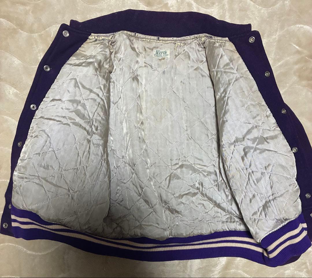 60sテディスタジャン42襟付ヴィンテージチェーンステッチワッペン希少パープル