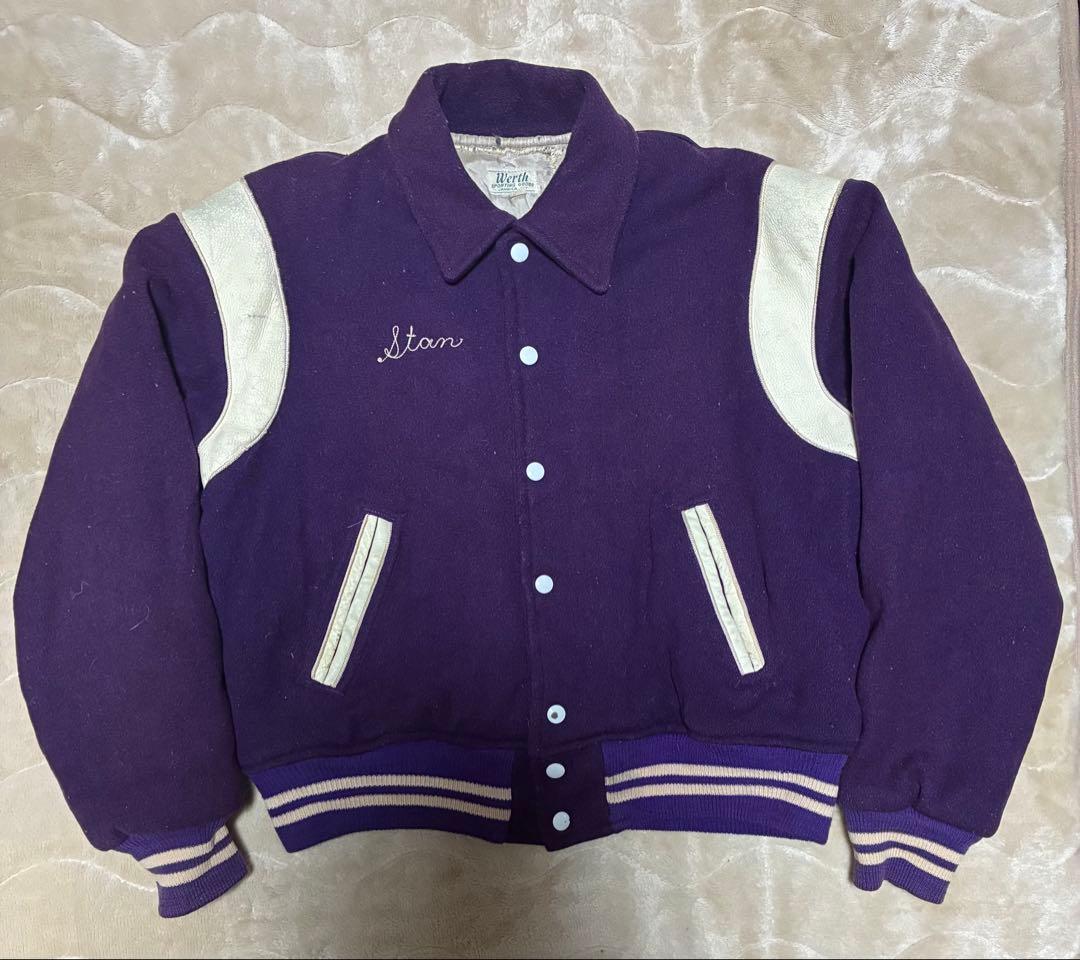 60sテディスタジャン42襟付ヴィンテージチェーンステッチワッペン希少パープル