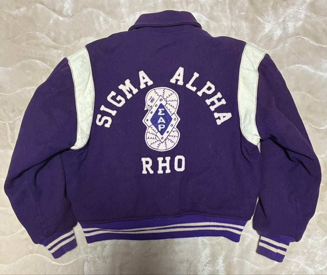 60sテディスタジャン42襟付ヴィンテージチェーンステッチワッペン希少パープル