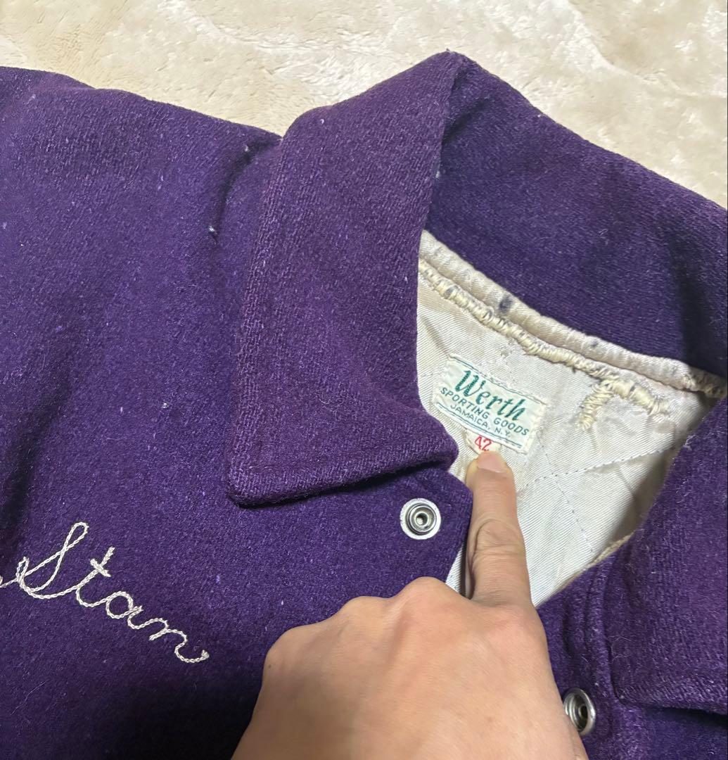 60sテディスタジャン42襟付ヴィンテージチェーンステッチワッペン希少パープル