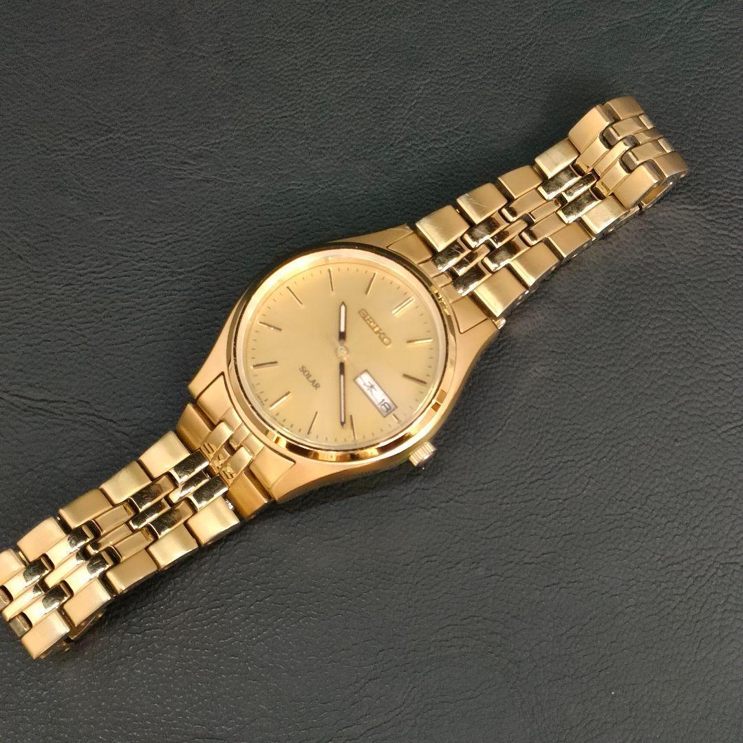 良品　SEIKO　セイコー　ゴールド　V158　ソーラー　腕時計　メンズ　デイト