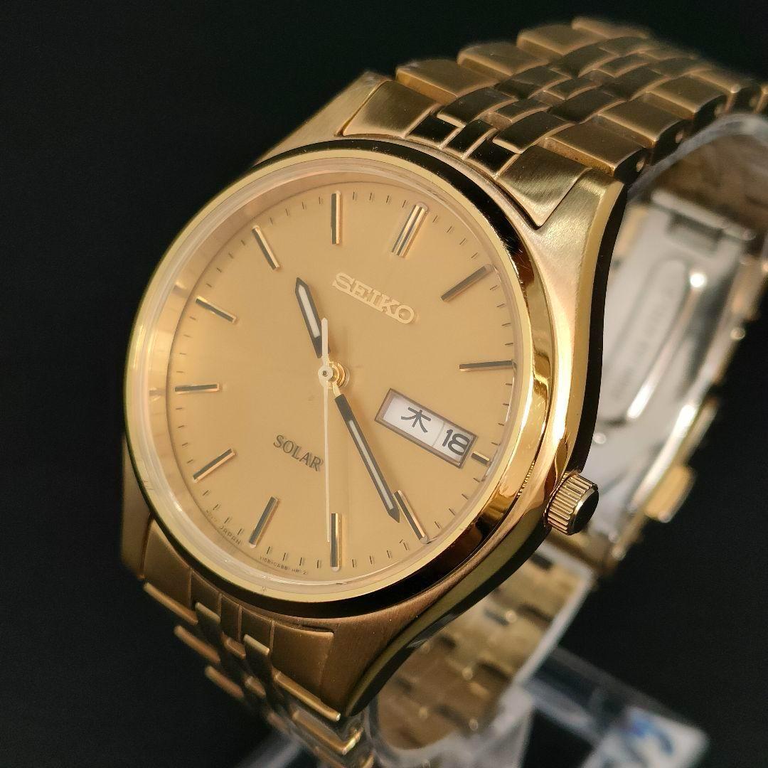 良品　SEIKO　セイコー　ゴールド　V158　ソーラー　腕時計　メンズ　デイト