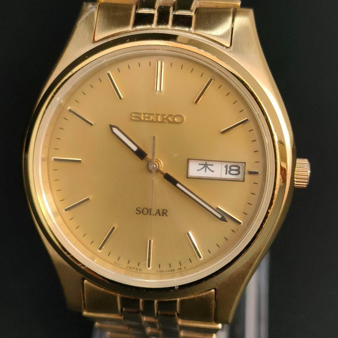 良品　SEIKO　セイコー　ゴールド　V158　ソーラー　腕時計　メンズ　デイト