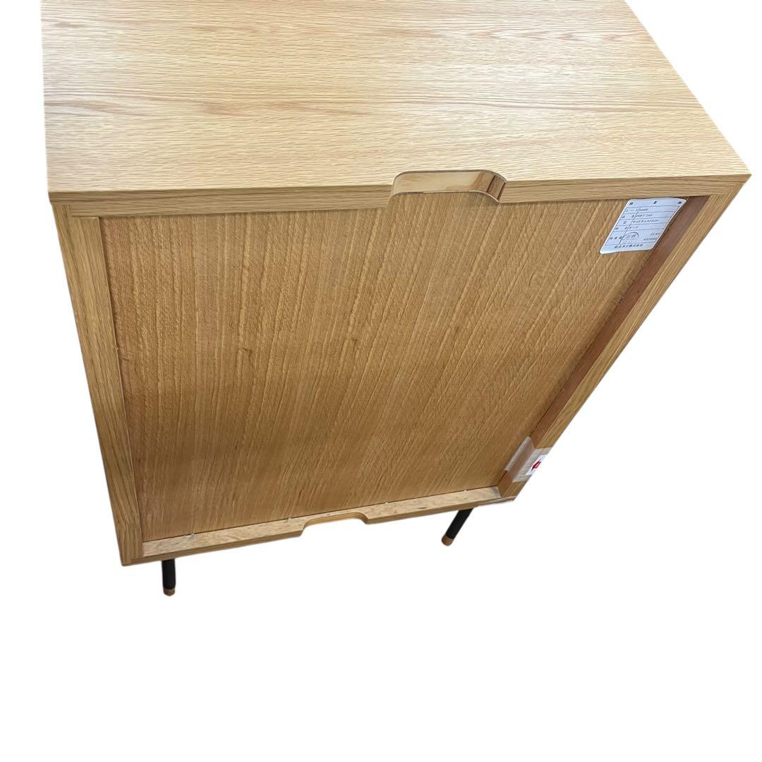 起立木工　サイドチェスト 3段 オーク無垢材 鋸目デザイン 幅60cm