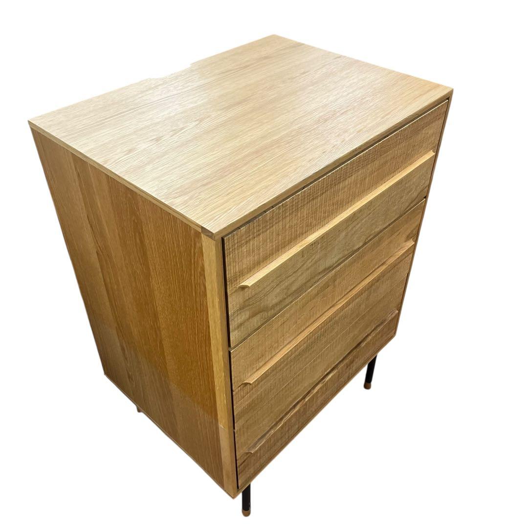 起立木工　サイドチェスト 3段 オーク無垢材 鋸目デザイン 幅60cm