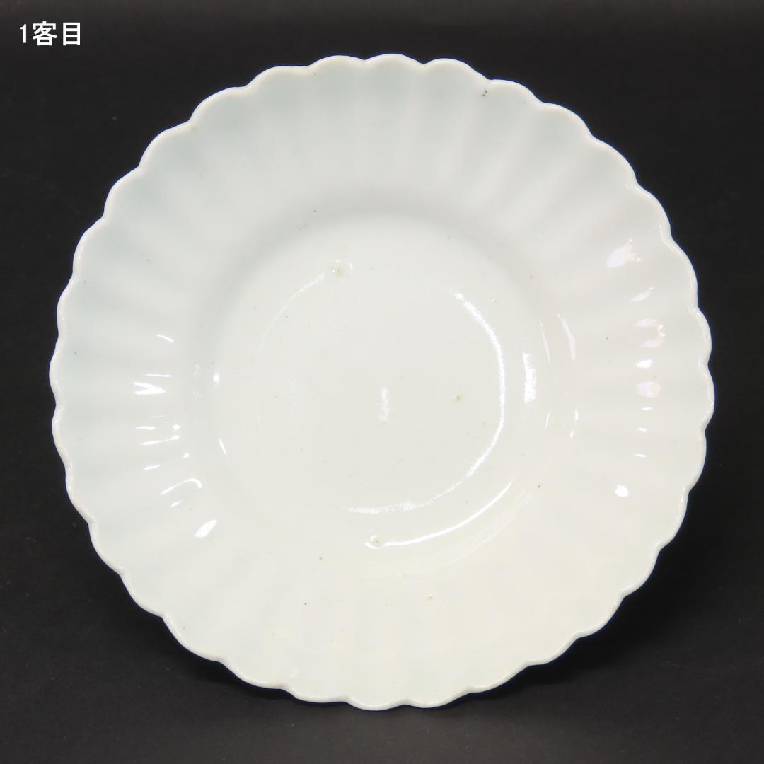 ⭕413 白磁 古伊万里 輪花形 中皿5客 無傷 直径15.5cm 江戸時代後期