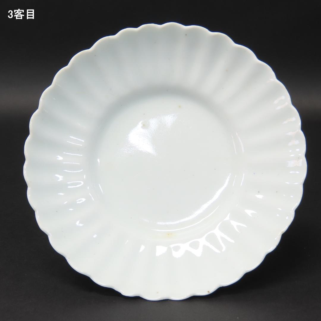 ⭕413 白磁 古伊万里 輪花形 中皿5客 無傷 直径15.5cm 江戸時代後期