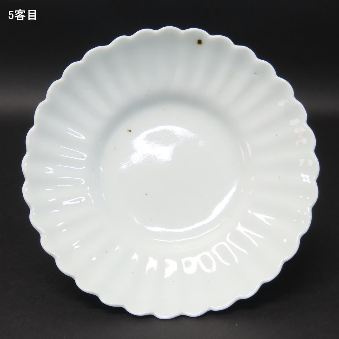 ⭕413 白磁 古伊万里 輪花形 中皿5客 無傷 直径15.5cm 江戸時代後期