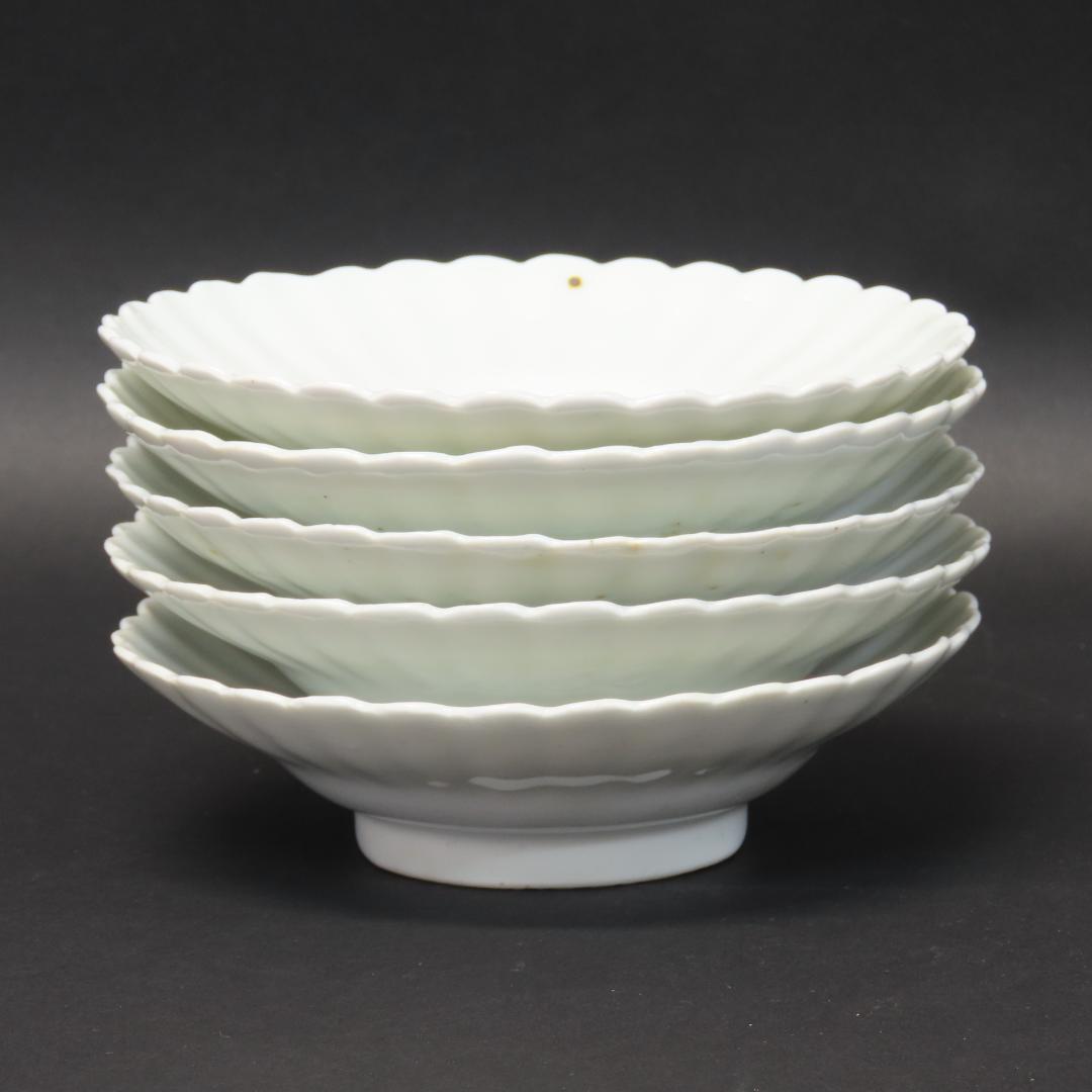 ⭕413 白磁 古伊万里 輪花形 中皿5客 無傷 直径15.5cm 江戸時代後期
