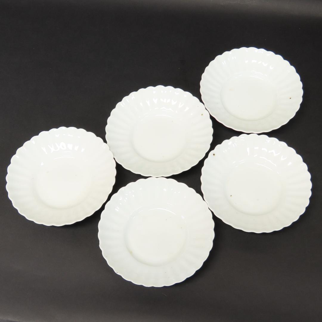 ⭕413 白磁 古伊万里 輪花形 中皿5客 無傷 直径15.5cm 江戸時代後期