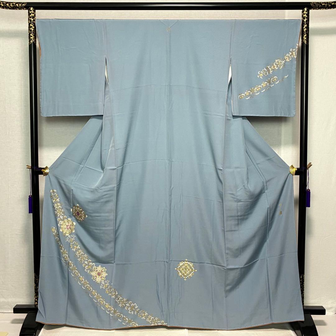 D80訪問着 丹下雄介 一つ紋 刺繍 正絹着物 袷 しつけ糸付き未使用極美品