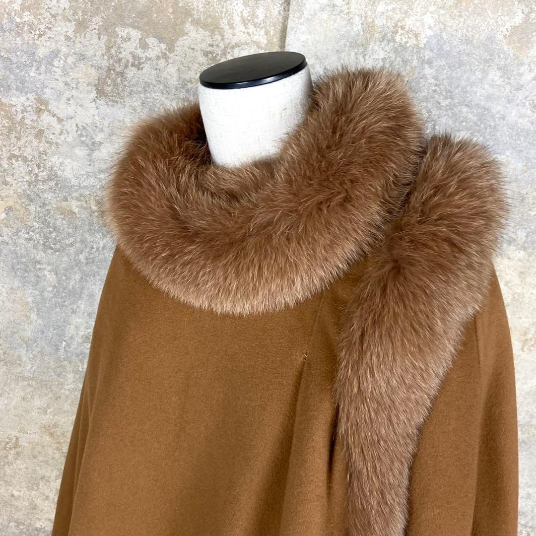 ホワイトベアー 毛皮 リアルファー フォックス ポンチョ ブラウン