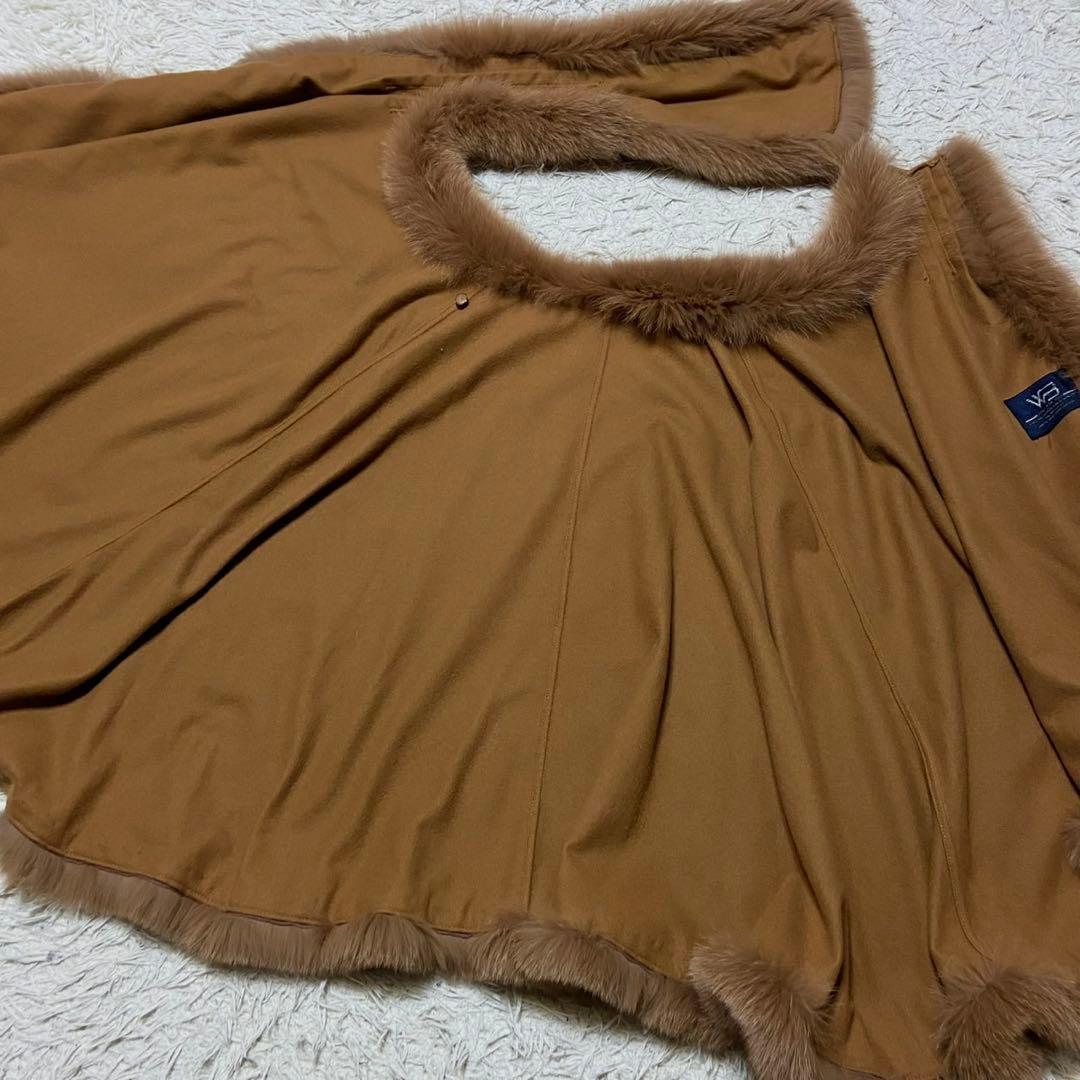 ホワイトベアー 毛皮 リアルファー フォックス ポンチョ ブラウン