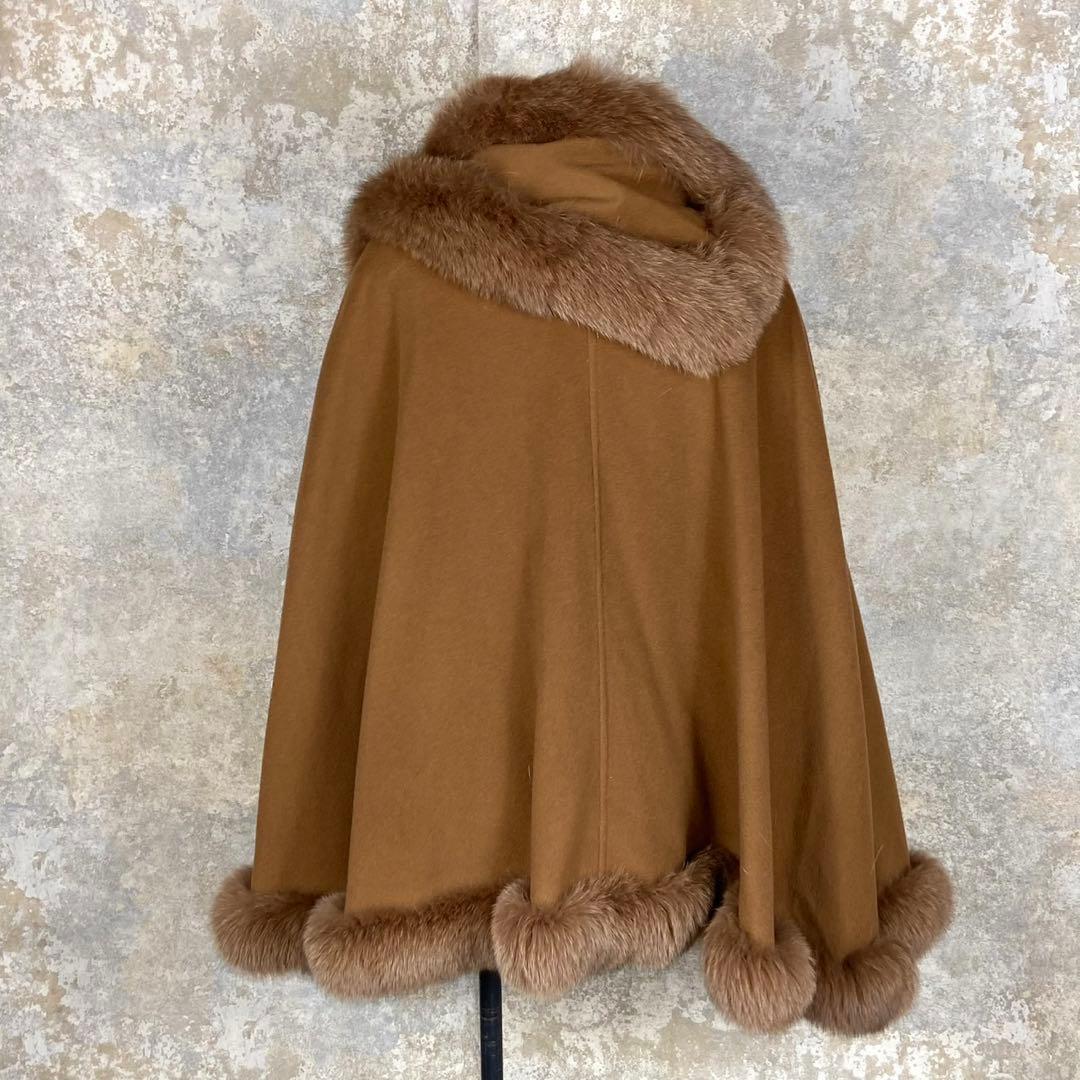 ホワイトベアー 毛皮 リアルファー フォックス ポンチョ ブラウン