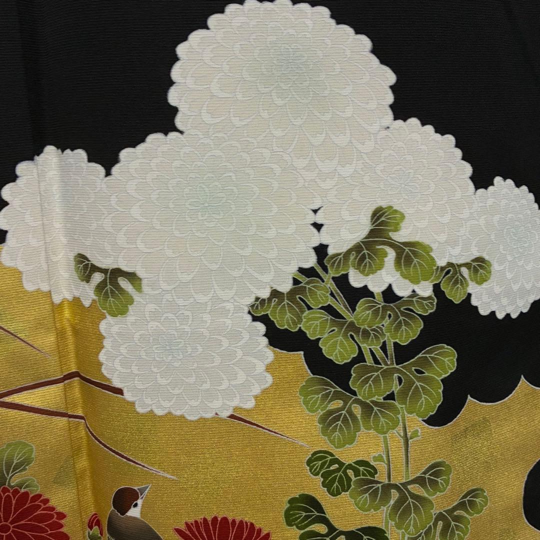 D162 黒留袖　鳥　花模様　金彩　正絹　着物　袷　未使用極美品