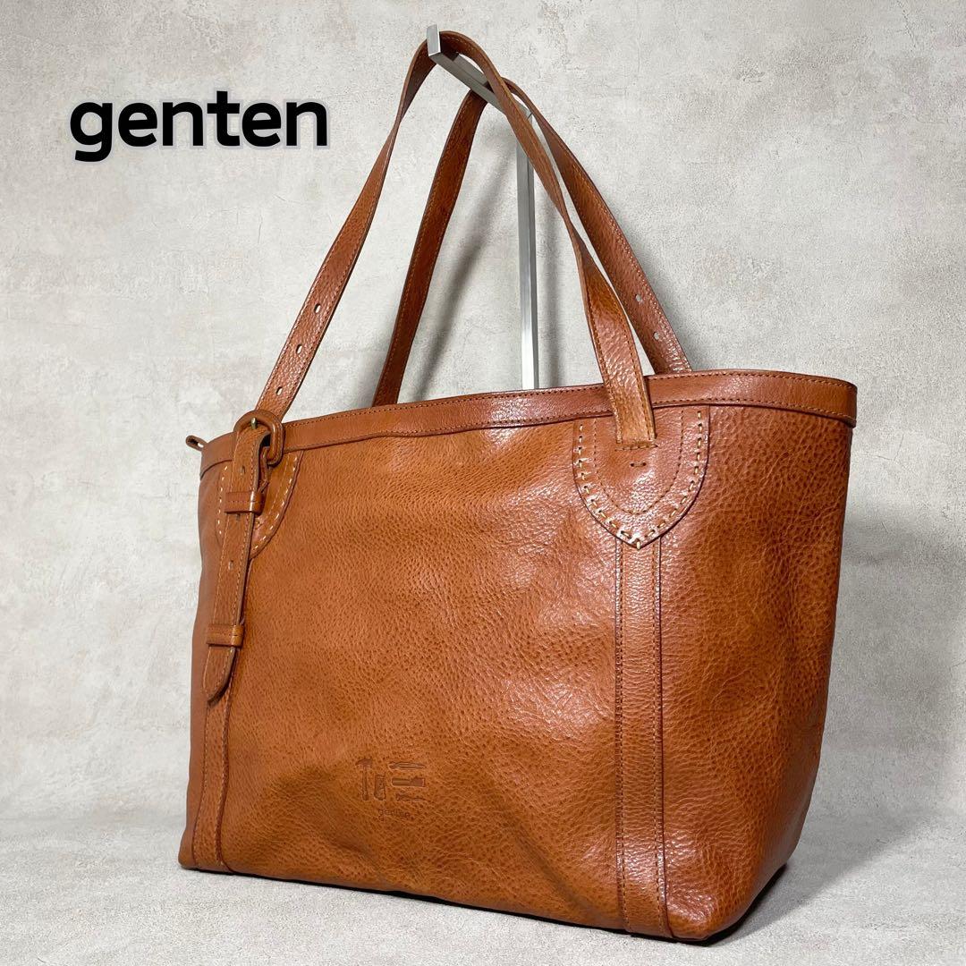 【美品】genten レザー トートバッグ 本革 キャメル 日本製 レディース