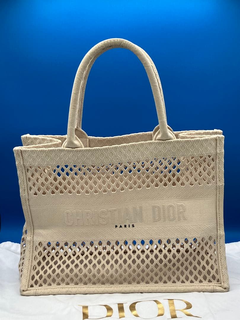 クリスチャン ディオール ブックトート ミディアムメッシュ アイボリー