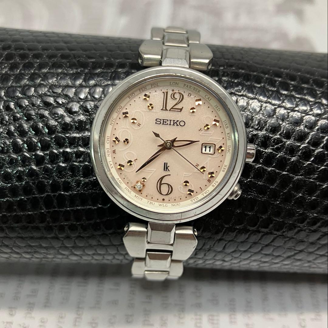 ◆良品◆ ルキア チタン レディダイヤ ソーラー 電波 セイコー レディース