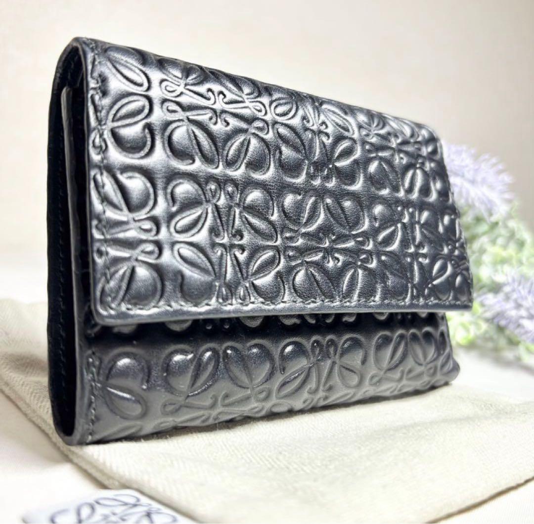 【美品】　ロエベ　スモールバーティカル　リピートアナグラム　三つ折り財布