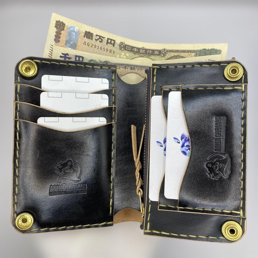 折らずお札収納 真鍮 丘染めブラックの無骨トラッカーウォレット T-MTW729