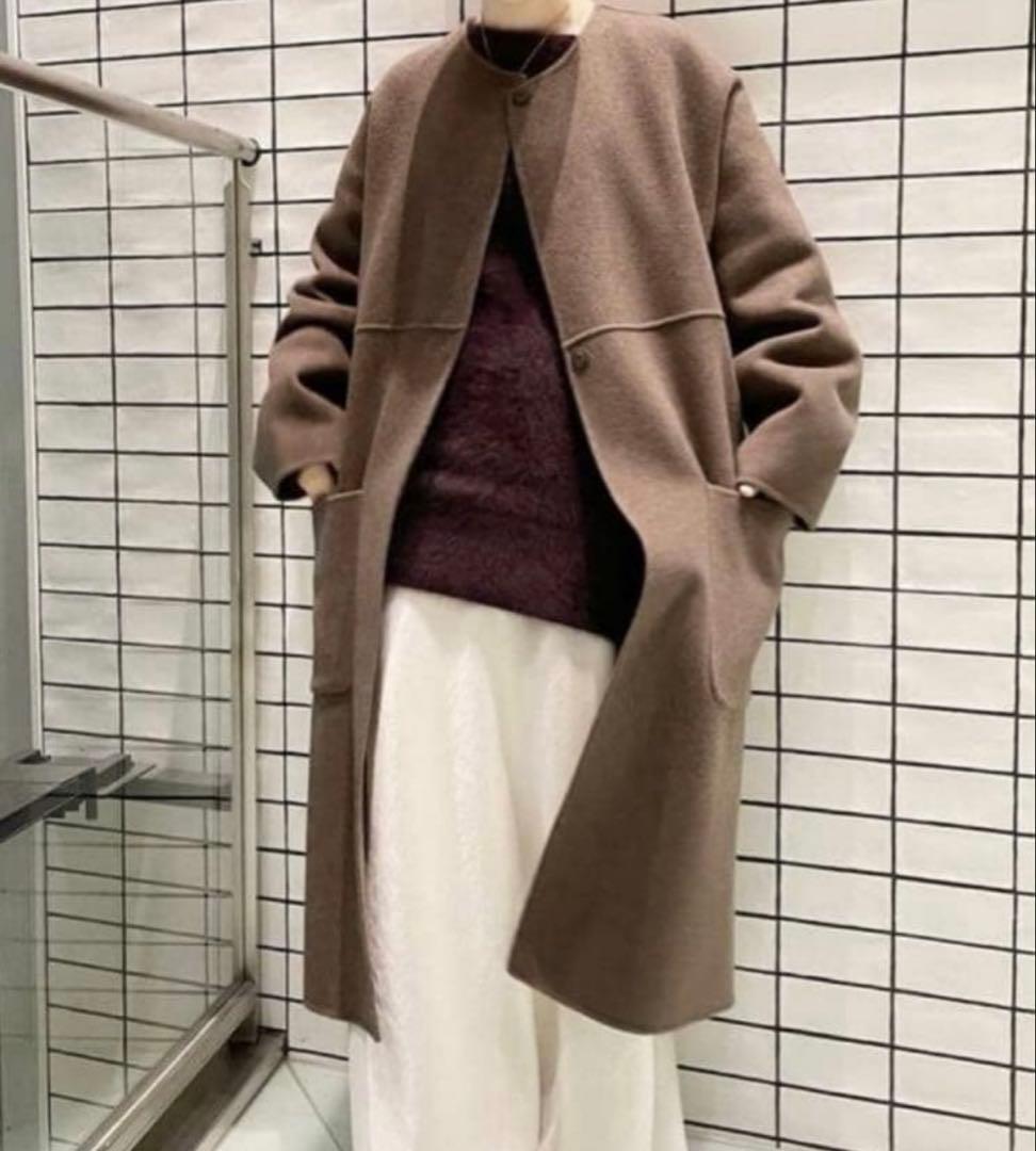 【2022AW】 IENAイエナ ノンミュールジングウールリバーコート ブラウン