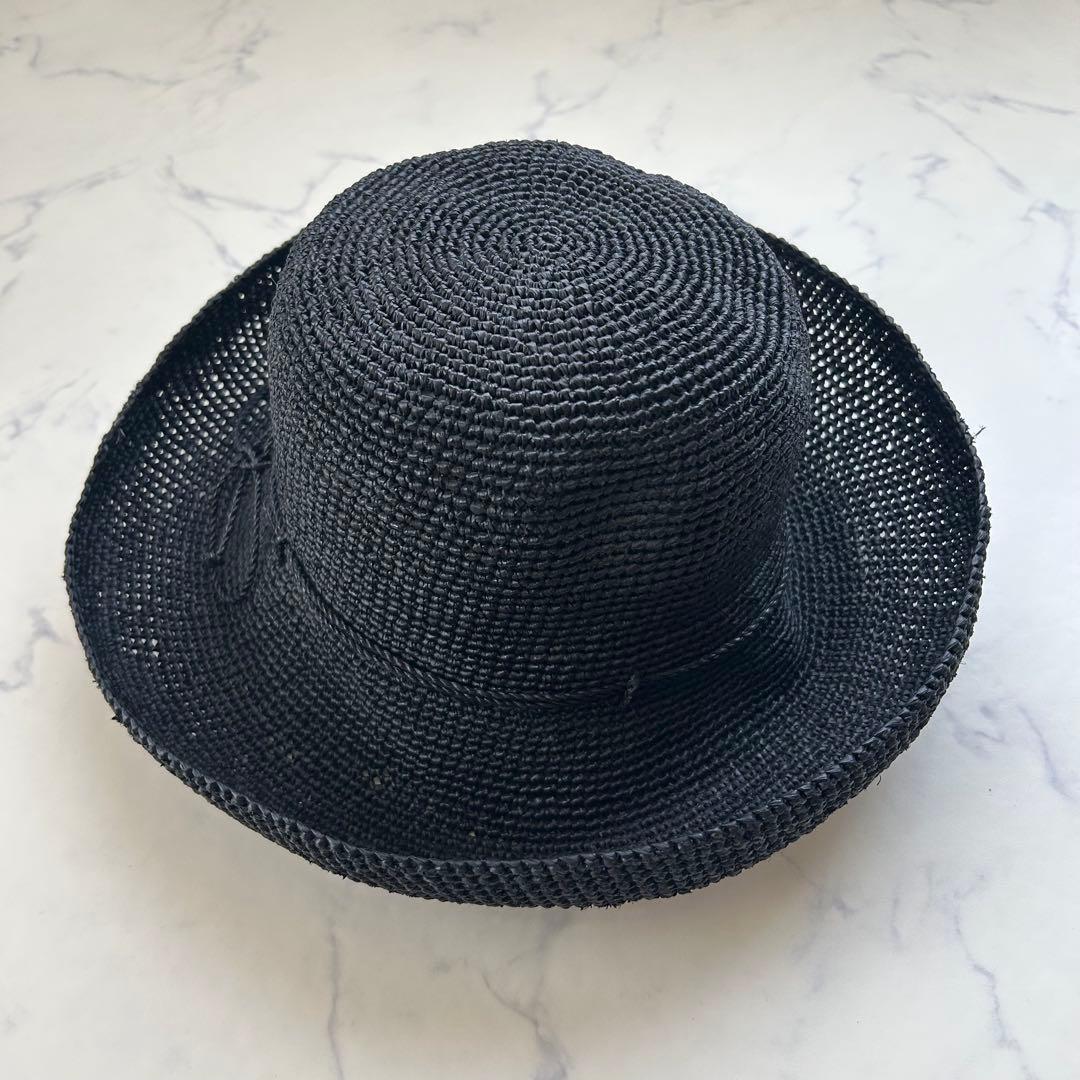 ヘレンカミンスキー 麦わら帽子 ブラック ラフィア つば約10cm