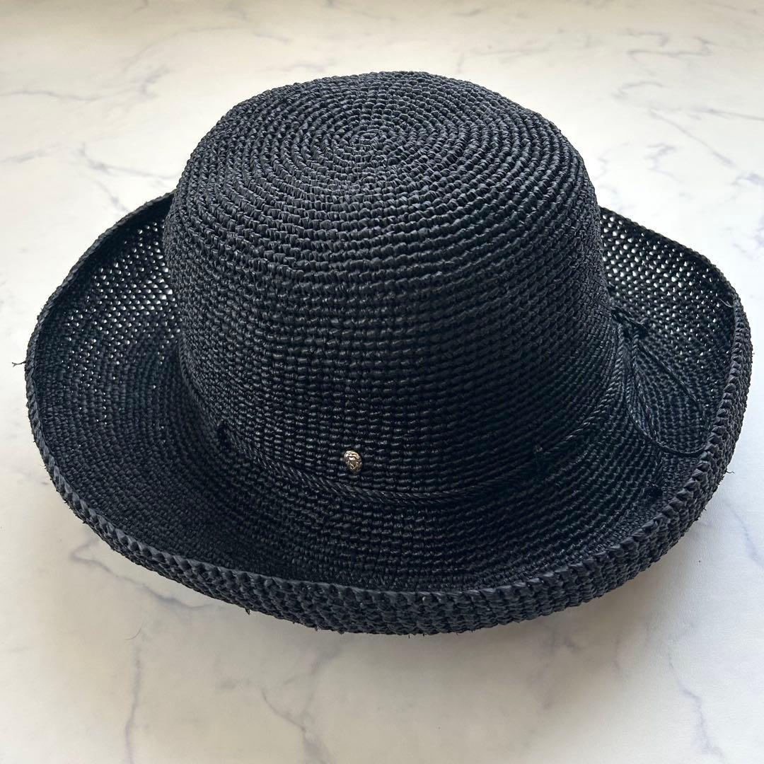 ヘレンカミンスキー 麦わら帽子 ブラック ラフィア つば約10cm