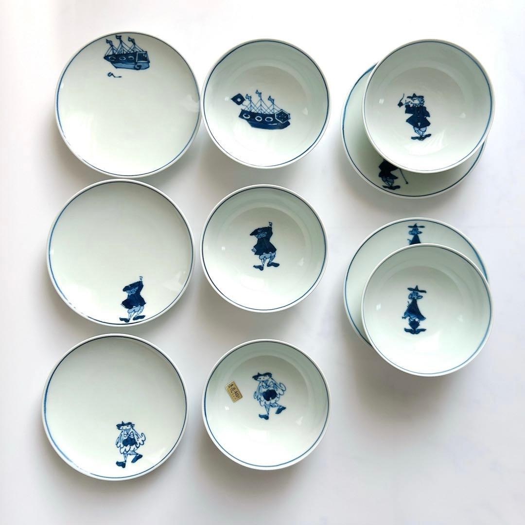 有田焼 しん窯 青花 南蛮人絵変り 小鉢＆銘々皿 各5客セット 未使用