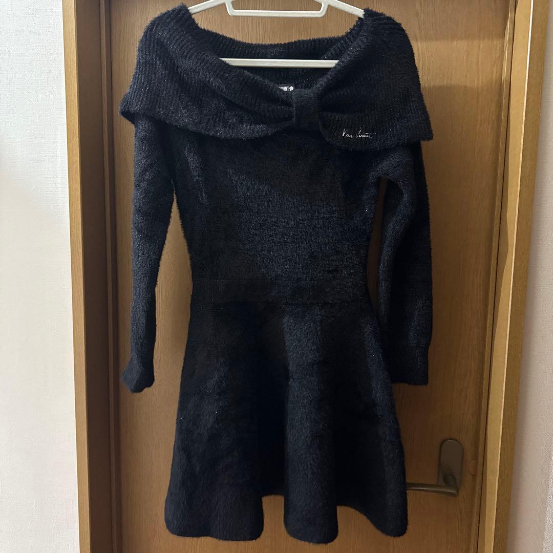 MARY QUANT オフショルリボンニット ワンピース（ブラック）新品