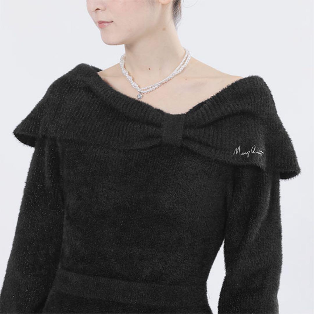 MARY QUANT オフショルリボンニット ワンピース（ブラック）新品