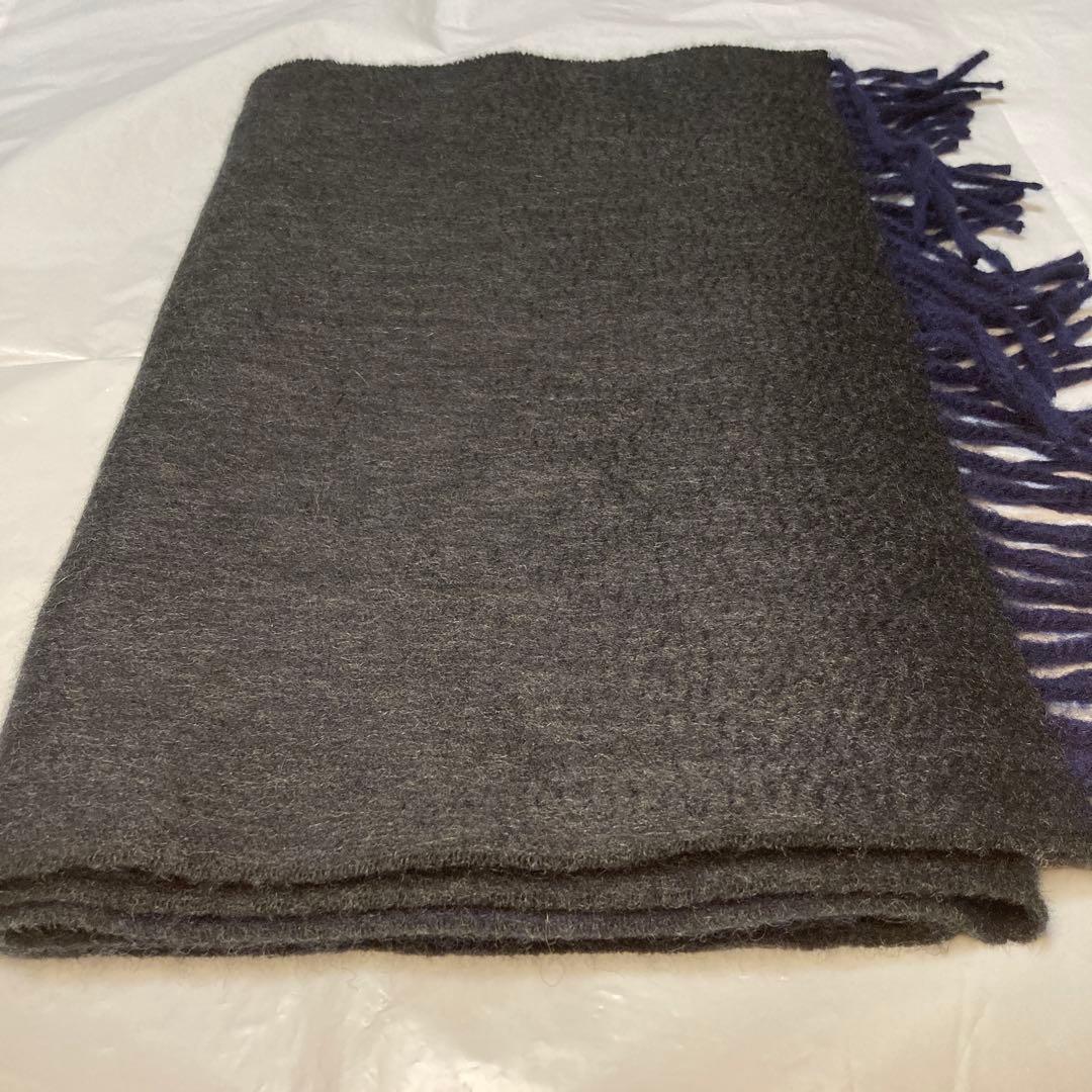 美品 ベグアンドコー カシミヤ100％ 中判ストール リバーシブル ネイビー