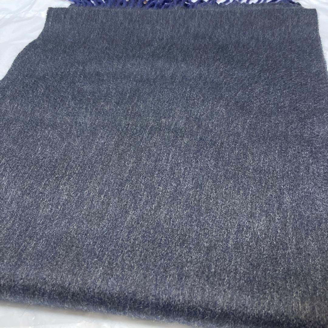 美品 ベグアンドコー カシミヤ100％ 中判ストール リバーシブル ネイビー