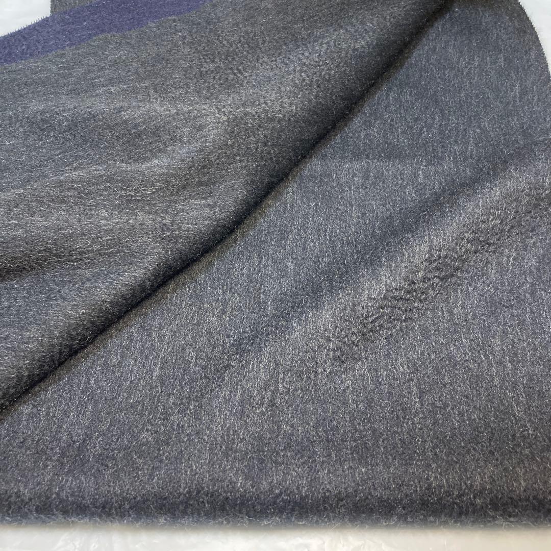 美品 ベグアンドコー カシミヤ100％ 中判ストール リバーシブル ネイビー