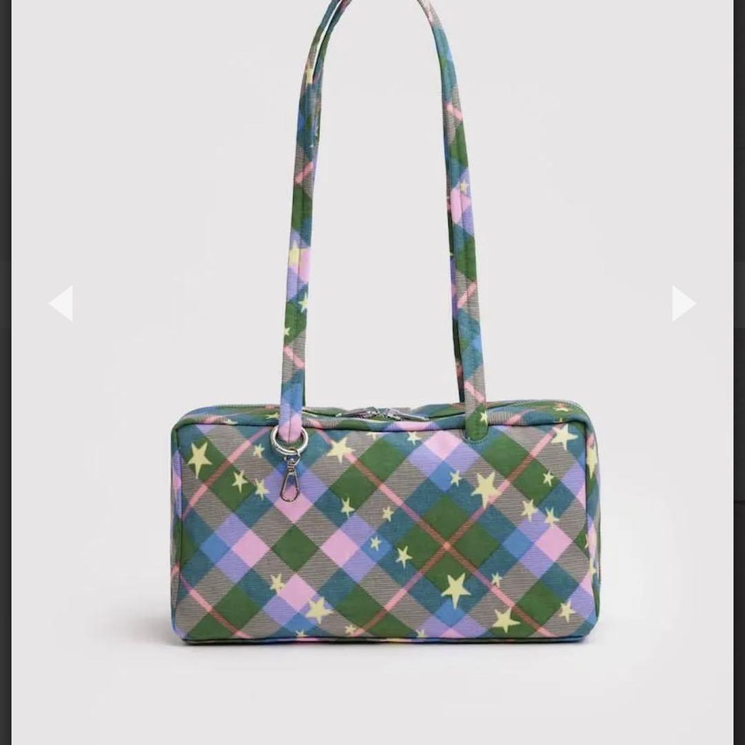 【BAGGU】 NYLON BOWLER BAG グリーンスターチェック